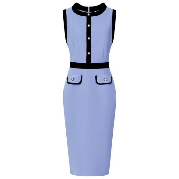 Women's Work Dresses Sleeveless Contrast Color Sheath Dress Blue - Picture 1 of 6